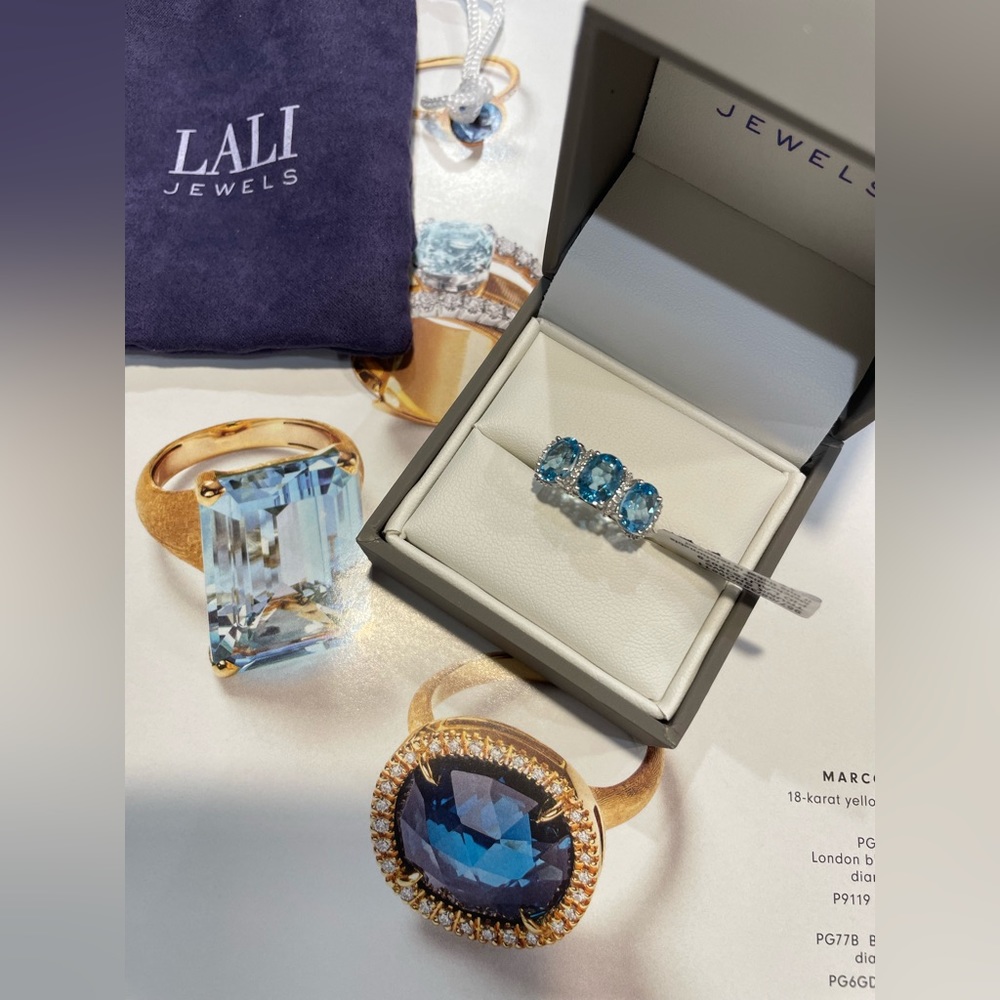LALI Jewels 14K White Gold 4.02ctw Swiss Blue Topaz & Diamond Ring